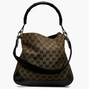 GUCCI Vintage DIANA BAMBOO SIGNATURE GG CANVAS AND LEATHER SHOULDER BAG TOM FORD